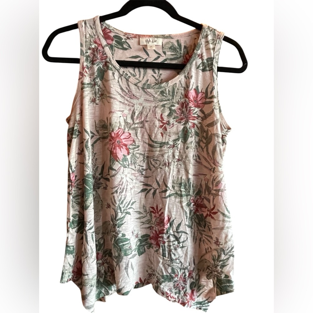 Style & Co Floral Tank Top with Green and Pink Accents